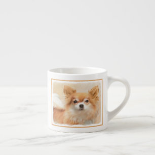 Chihuahua Langhaar-Hund Gemälde Original Kunst Espressotasse