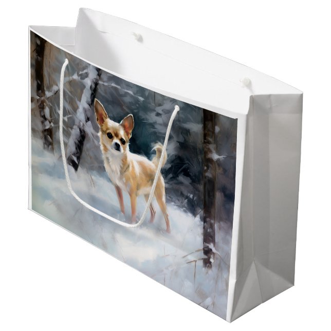 Chihuahua lässt es Weihnachten schnee Große Geschenktüte (Vorderseite Schrägansicht)