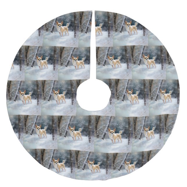 Chihuahua lässt es Weihnachten schnee Polyester Weihnachtsbaumdecke (Vorderseite)