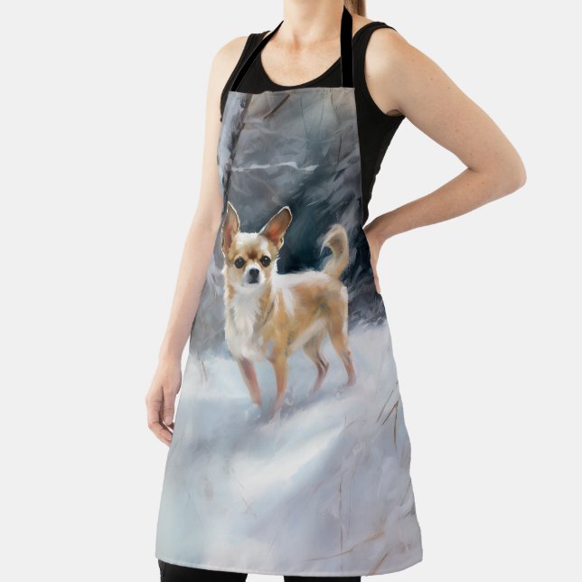 Chihuahua lässt es Weihnachten schnee Schürze (InSitu)