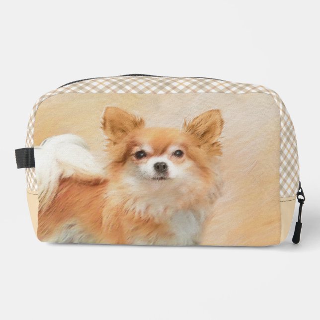 Chihuahua Longhaarige Malerei Original Hunde Kunst Waschbeutel (Vorderseite)