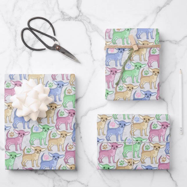Chihuahua Lover farbenfroh Geschenkpapier Set (Vorderseite)