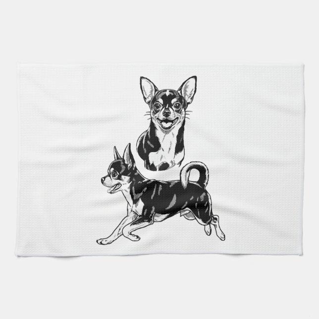 Chihuahua Lover's Delight Dynamic Duo in Black Geschirrtuch (Horizontal)