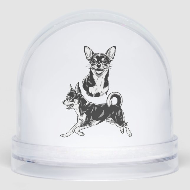Chihuahua Lover's Delight Dynamic Duo in Black Schneekugeln (Vorderseite)