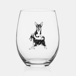 Chihuahua Lover's Delight Dynamic Duo in Black Weinglas Ohne Stiel