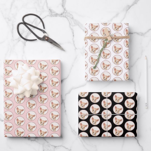 Chihuahua-Malerei - Niedliche Original-Hundkunst Geschenkpapier Set (Vorderseite)