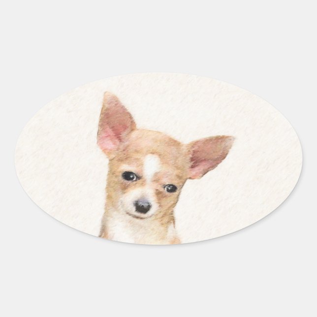 Chihuahua-Malerei - Niedliche Original-Hundkunst Ovaler Aufkleber (Vorderseite)