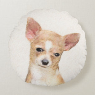 Chihuahua-Malerei - Niedliche Original-Hundkunst Rundes Kissen
