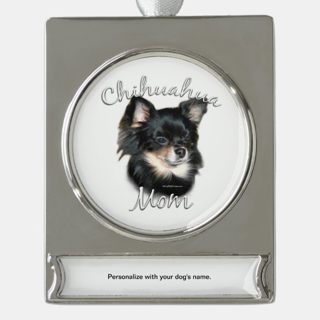 Chihuahua Mama 2 Banner-Ornament Silber (Vorderseite)