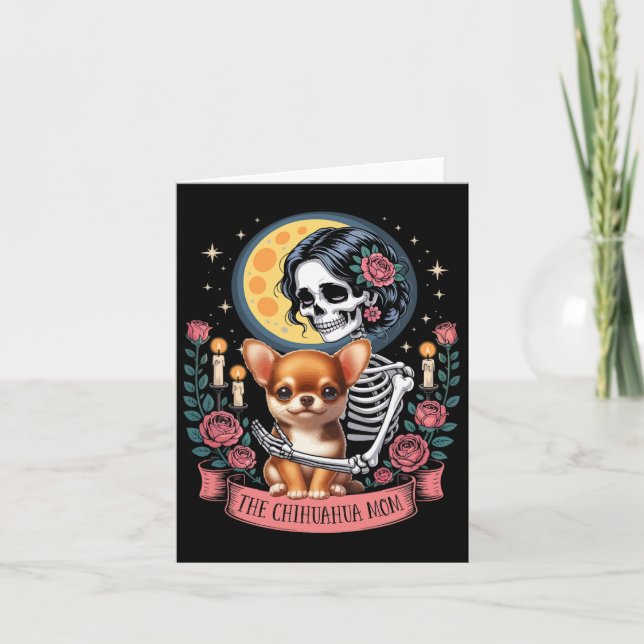 Chihuahua Mama Halloween Hund Onwer Skeleton Wom Karte (Vorderseite)