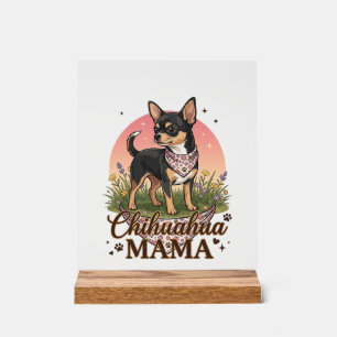Chihuahua Mama Hund Rosa Blumen-Halstuch_1 Acrylschild