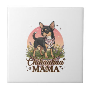 Chihuahua Mama Hund Rosa Blumen-Halstuch_1 Fliese