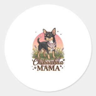 Chihuahua Mama Hund Rosa Blumen-Halstuch_1 Runder Aufkleber