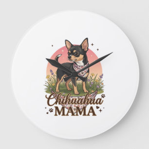 Chihuahua Mama Hund Rosa Blumenbandana_1 Große Wanduhr