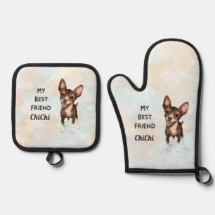 Chihuahua Mein Bester Freund Benutzerdefinierter N Ofenhandschuh & Topflappen-Set
