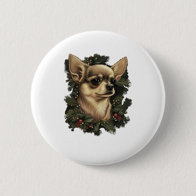 Chihuahua Merry Christmas X-Mas Tree Niedlich Button (Vorderseite)