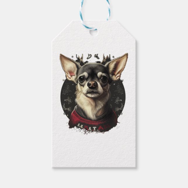 Chihuahua Merry Christmas X-Mas Tree Niedlich Geschenkanhänger (Vorderseite)