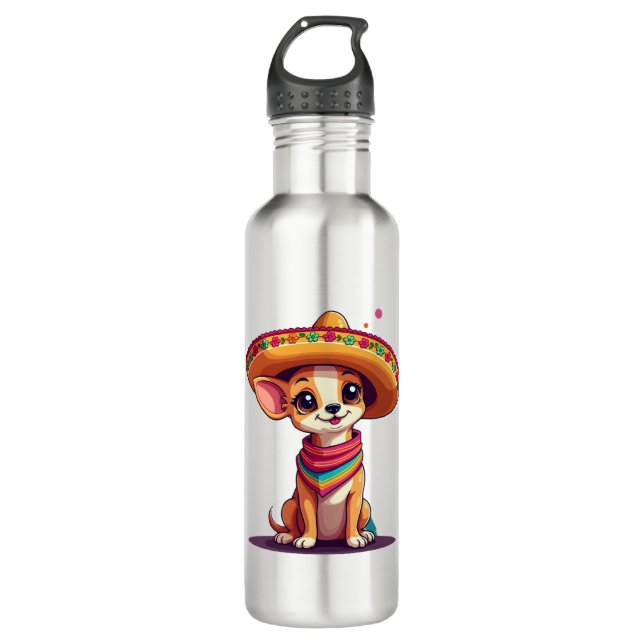 Chihuahua  Mexico  Cinco de Mayo  Funny Dog   (4) Edelstahlflasche (Vorderseite)
