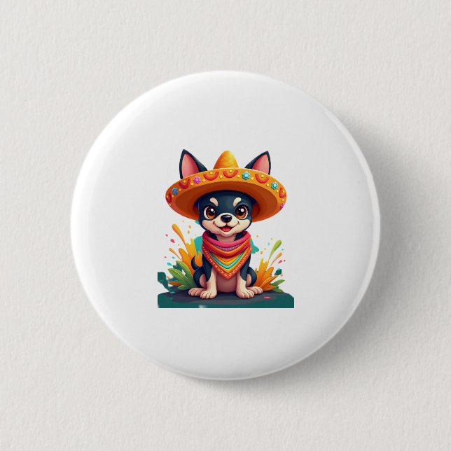 Chihuahua Mexico Cinco de Mayo Funny Dog (5) Button (Vorderseite)