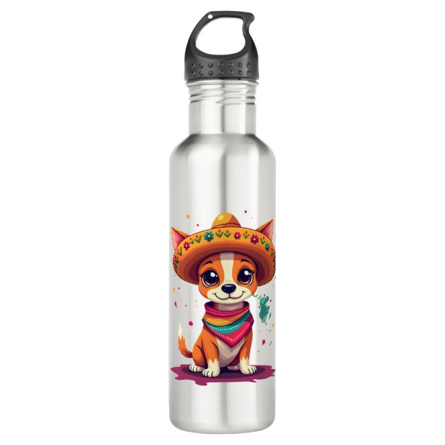 Chihuahua  Mexico  Cinco de Mayo  Funny Dog   (6) Edelstahlflasche (Vorderseite)