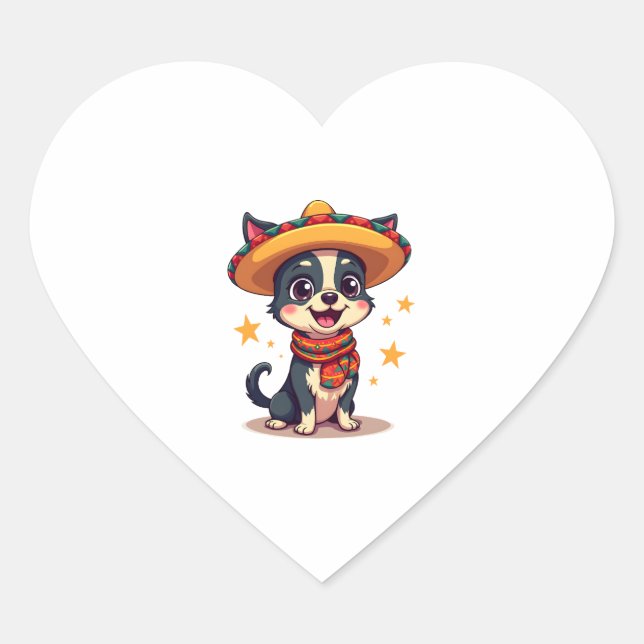 Chihuahua Mexico Cinco de Mayo Funny Dog Copy Herz-Aufkleber (Vorderseite)