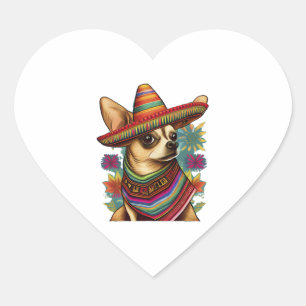 Chihuahua Mexico Cinco de Mayo Funny Dog Herz-Aufkleber
