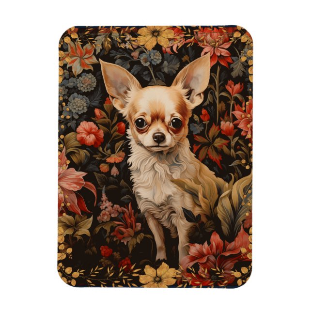 Chihuahua mit Blume im Stil von William Morris Magnet (Vertikal)
