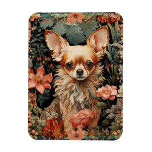 Chihuahua mit Blumen im Stil von William Morris Magnet