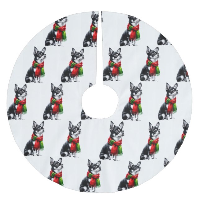 Chihuahua mit einem Winterschlaf Polyester Weihnachtsbaumdecke (Vorderseite)