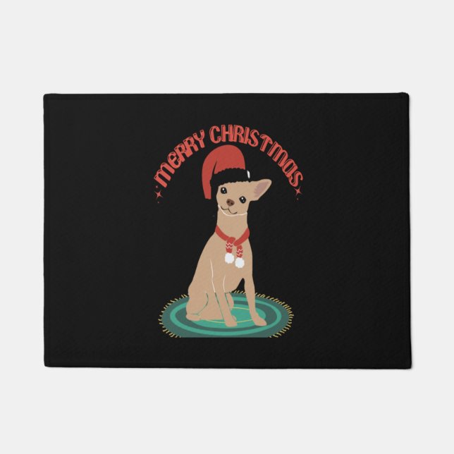 Chihuahua mit einer Weihnachtsmannmütze Fußmatte (Vorderseite)