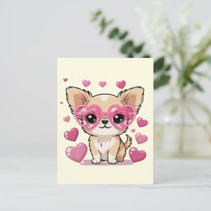 Chihuahua mit Herz-Sonnenbrille Süßer Hund Liebes- Postkarte
