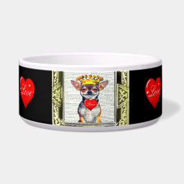 CHIHUAHUA MIT ROTEN HERZEN, HUNDECHT/KÜHLSCHRANK NAPF