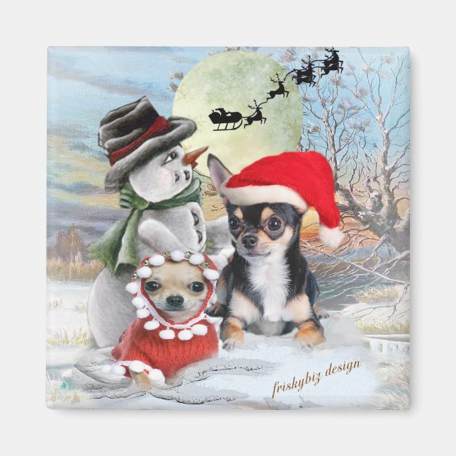 Chihuahua mit Snowman-Geschenken Magnet (Vorne)