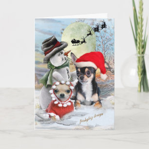 Chihuahua mit Snowman Weihnachtskarten Feiertagskarte