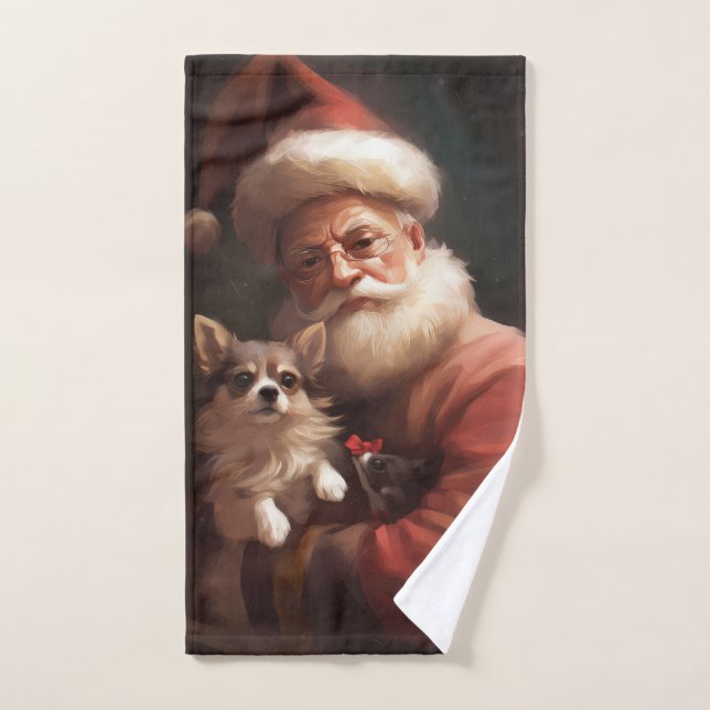Chihuahua mit Weihnachtsmann Badhandtuch Set (Handtuch)