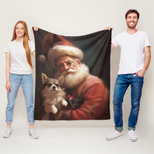 Chihuahua mit Weihnachtsmann Festliches Weihnachte Fleecedecke