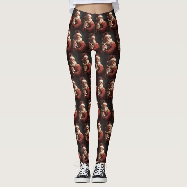 Chihuahua mit Weihnachtsmann Leggings (Vorderseite)