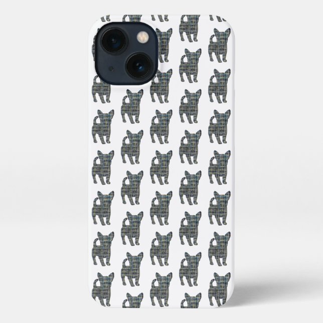 Chihuahua Niedlich Dog Silhouette Grid White iPhone Hülle (Rückseite)