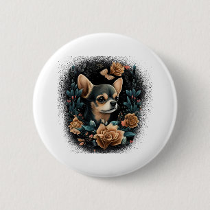 Chihuahua Niedlich Hund Schöne Blume Girl Button
