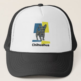 Chihuahua Niedlich Hund Silhouette Tricolor Grid Truckerkappe