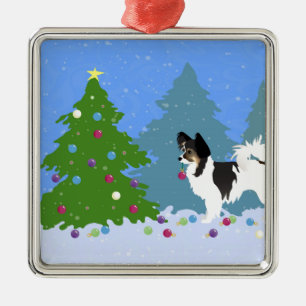 Chihuahua- oder Papillon-Dekorationsbaum Ornament Aus Metall