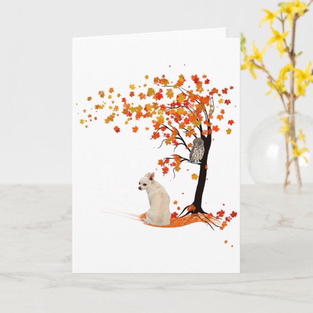 Chihuahua Owl and Fall Tree Chihuahua Lover Herbst Karte (Gelbe Blume)