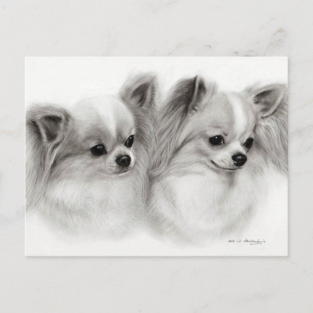 Chihuahua Pair Hand bemalt Pet Portrait Postkarte (Vorderseite)