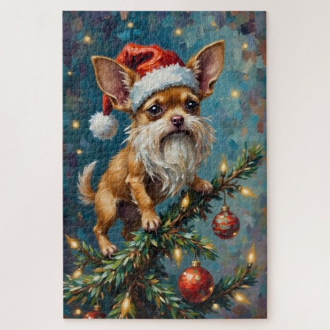 Chihuahua Perched Atop the Christmas Tree Hat (Vertikal)