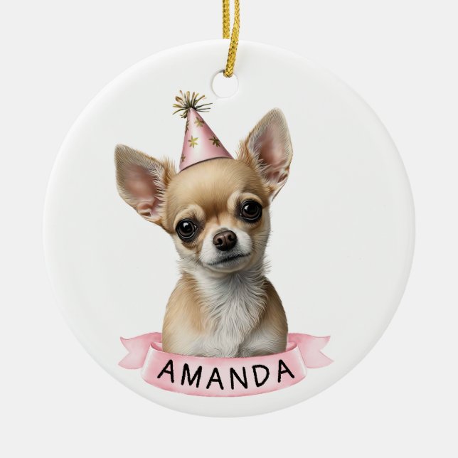 Chihuahua Pink Girenname Wasserfarbe Niedlich Keramik Ornament (Vorne)