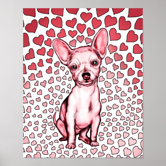Chihuahua Pink Hearts Valentinstag Poster (Vorne)