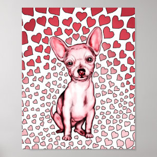 Chihuahua Pink Hearts Valentinstag Poster