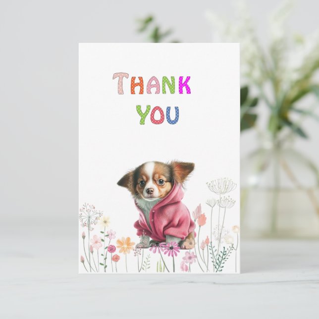 Chihuahua Pink Sweater Danke-Karte Dankeskarte (Stehend Vorderseite)