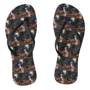 Chihuahua Pumpkins Halloween Beängstigend Flip Flops