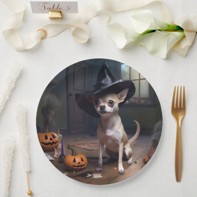 Chihuahua Pumpkins Halloween Beängstigend Pappteller (Hochzeit)